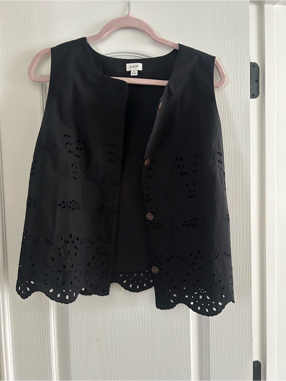 J. Crew Black Cotton Eyelet Scalloped Vest